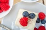 Fresh Raspberry And Blueberry Cake Stock Photo