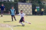 Bangkok, Thailand - Nov 2016: In The Nov 23, 2016. Youth Soccer Match, In Pieamsuwan Elementary School Stock Photo