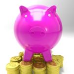 Piggybank On Coins Showing Savings Stock Photo