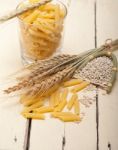 Italian Pasta Penne With Wheat Stock Photo