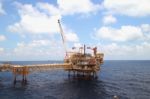 Offshore Construction Platform For Production Oil And Gas,oil And Gas Industry Stock Photo