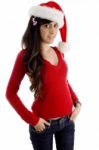 Woman Wearing Christmas Hat Stock Photo