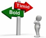 Timid Bold Signpost Means Fear Or Courage Stock Photo