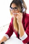 Young Business Girl Using Her Computer Stock Photo