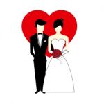 Bride And Groom With Heart Illustration Stock Photo