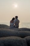 Pre Wedding Outdoor Romantic Sunset Stock Photo