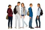 Teenage Students With Backpack Stock Photo