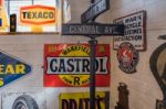 Old Motoring Signs In The Motor Museum At Bourton-on-the-water Stock Photo