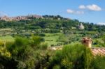 View Of San Biagio Church And Montepulciano In Tuscany Stock Photo