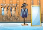 Cartoon  Illustration Interior Clothing Room With Separated Layers Stock Photo