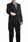 Some Unrecognizable Businessman In Suit Showing  A Spread Of Cas Stock Photo