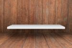 White Shelf On Wooden Interior Texture Background Stock Photo