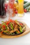 Original Fajita Sizzling Hot  On Iron Plate Stock Photo