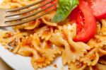 Italian Pasta Farfalle Butterfly Bow-tie And Tomato Sauce Stock Photo