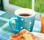 Toast For Breakfast Means Black Coffee And Beverage Stock Photo