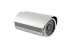 Head Of Security Camera On White Background Stock Photo