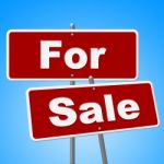 For Sale Signs Represents Sell House And Message Stock Photo