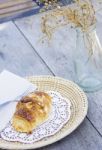 Almond Croissant On Wood Table Stock Photo