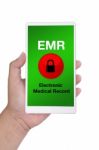 Hand Holding Smartphone Showing Electronic Medical Record Menu O Stock Photo