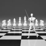 3d Rendering Businessman Fighting, Playing Chess Stock Photo