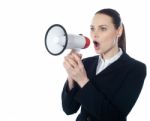 Business Woman With Megaphone Stock Photo