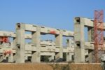 Row Of Large Columns Under Construction Stock Photo