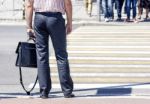 Business Man Waiting To Cross The Street Stock Photo