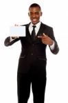 Businessman Pointing Blank Card Stock Photo