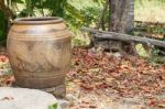 Glazed Water Jar With Dragon Pattern Stock Photo