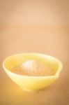 A Pile Of Brown Sugar In Little Bowl Stock Photo