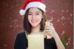 Portrait Of Thai Adult Student University Beautiful Girl Hold Gift Box In Hands Stock Photo