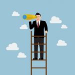 Businessman Search In Business Strategy On The Ladder Stock Photo