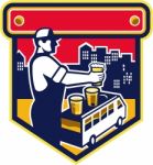 Bartender Beer City Van Crest Retro Stock Photo