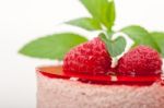 Fresh Raspberry Cake Mousse Dessert Stock Photo