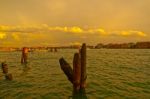 Venice Italy Lagune View With Bricole Stock Photo