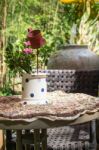 Outdoor Furniture Set For Afternoon Drink Stock Photo