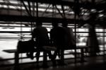 3 Men Traveler Shadows Sitting Stock Photo