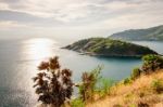 High Angle View Island And Sea At Laem Phromthep Scenic Point Stock Photo