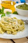 Italian Traditional Basil Pesto Pasta Ingredients Stock Photo