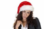 Lady Wearing Santa Hat Stock Photo