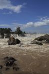 Khonprapeng Water Fall Or Mekong River In Champasak Southern Of Stock Photo