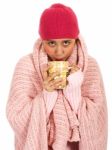 Girl Keeping Warm With Coffee Stock Photo