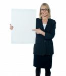 Business lady holding blank board Stock Photo