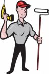 House Painter Paint Roller Handyman Cartoon Stock Photo