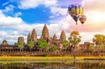 Angkor Wat Temple With Balloon, Siem Reap In Cambodia Stock Photo