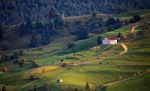 September Rural Scene In Mountains. Authentic Village And Fence Stock Photo