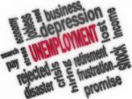 Unemployment Concept. Jobless Word Cloud. 3d Stock Photo