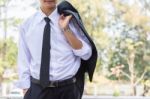 Business Man Standing On The Balcony Stock Photo