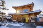 Jeonju, South Korea - Jan 24: Jeonju Traditional Korean Village,traditional Korean Style Architecture And Tourists In Jeonju Traditional Korean Village On Jan 24, 2016 In Jeonju, South Korea Stock Photo