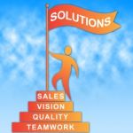 Solutions Flag Indicates Goals Solving And Success Stock Photo